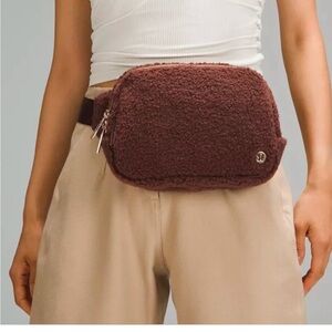 lululemon athletica Brown Fleece Belt Bag with Gold Detail